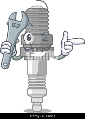 Mechanic miniatura candela in forma cartoon Illustrazione Vettoriale