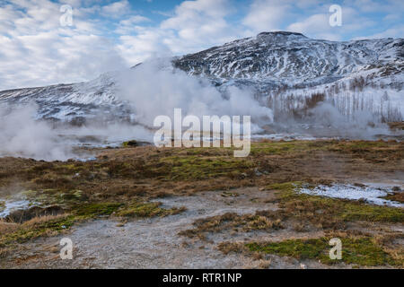 Area geotermale Haukadalur, Islanda, Europa Foto Stock