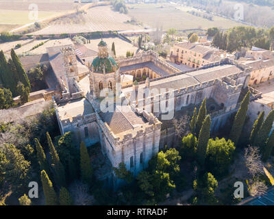 Vista aerea del monastero di Santa Maria de Santes Creus, Catalogna, Spagna Foto Stock