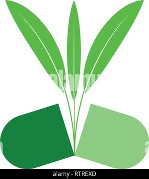 Natural bio capsule pillola logo a base di erbe Illustrazione Vettoriale