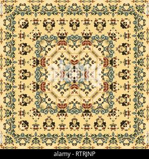 Ricco di Pattern suggestivo per una sciarpa. Ornamento di quadri in stile orientale. Illustrazione Vettoriale. Illustrazione Vettoriale