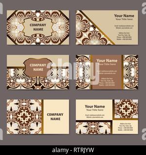 Set di schede aziendali con ornamento etnico. Illustrazione Vettoriale