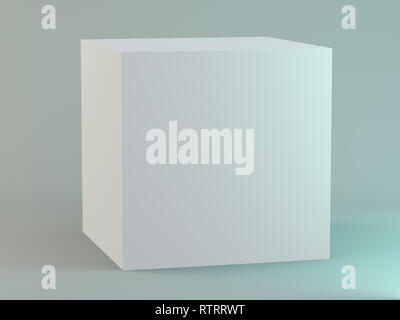 Vuota la casella quadrata su sfondo bianco con la riflessione. Il rendering 3D Foto Stock