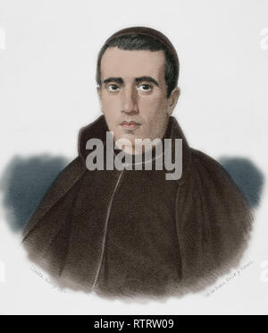 Jaime Balmes (1810-1848). Filosofo spagnolo, teologo, sociologo e witer politico. La litografia. Colorazione successiva. Historia Ilustrada y Descriptiva de sus Provincias. La Catalogna. 1866. Foto Stock