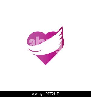 Amore ali logo. battenti cuore concetto. angelo cuore. vettore modello logo pronto per l'uso Illustrazione Vettoriale