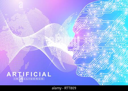 Intelligenza artificiale Logo. Intelligenza artificiale e macchina il concetto di apprendimento. Il simbolo di vettore IA. Reti neurali e un altro moderne tecnologie Illustrazione Vettoriale