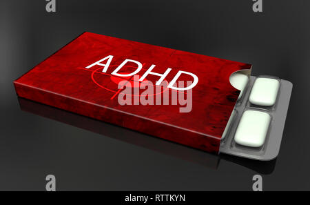 3D render. Casella di medicina per ADHD Foto Stock