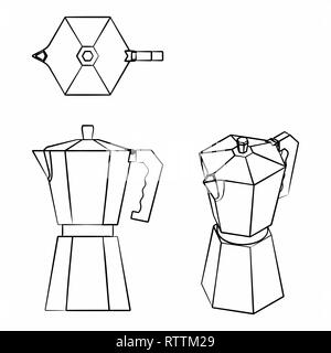Caffettiera profilo differente come una pennellata Illustrazione Vettoriale