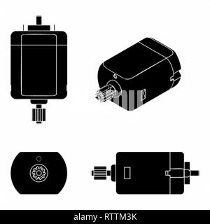 Motore DC colorati. Riempimento nero. Illustrazione Vettoriale