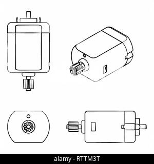 Motore DC colorati. Profilo differente come una pennellata. Illustrazione Vettoriale