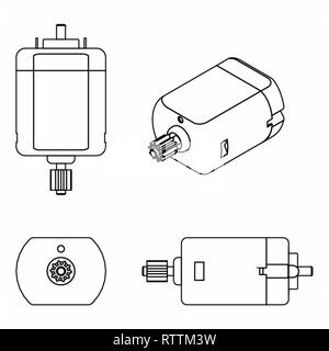 Motore DC colorati. Solo il profilo. Illustrazione Vettoriale