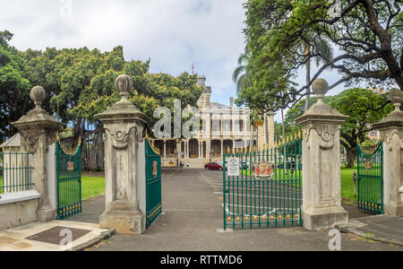 L'Iolani Palace Il 6 agosto 2016 a Honolulu Hawaii. L'Iolani Palace è l'unico palazzo reale negli Stati Uniti e fu la casa di Hawaiian Re. Foto Stock