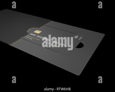 Bianco nero carte di credito mockup isolati su sfondo nero 3d'illustrazione. Foto Stock