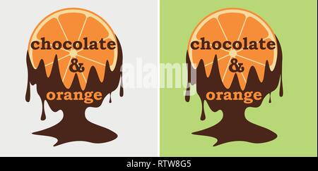 Logo dolce con una fetta di cioccolato all'arancia scorre verso il basso Illustrazione Vettoriale