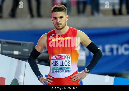 Glasgow, Scotland, Regno Unito. 2 Marzo, 2019. HUSILLOS Óscar ESP competere nel 400m uomini evento finale durante il giorno due dell'Europeo di Atletica Leggera Indoor Championships 2019 a Emirates Arena di Glasgow, Scotland, Regno Unito. 2.03.2019 Credito: Cronos/Alamy Live News Foto Stock