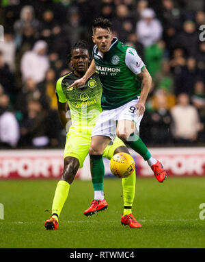 Edimburgo, Scozia, Regno Unito. 02marzo, 2019. Coppa scozzese Quarti di Finale - Hibernian V Celtic, Edimburgo, Midlothian, Regno Unito. 02Mar, 2019. Pic mostra: Celtic il difensore Belga, Dedryck Boyata e Hibs' riscontro, Marc McNulty, hanno gareggiato per la palla come Hibs ospitano Celtic nei quarti di finale della Coppa Scozzese a Easter Road Stadium, Edimburgo Credito: Alamy/Ian Jacobs Credito: Ian Jacobs/Alamy Live News Foto Stock