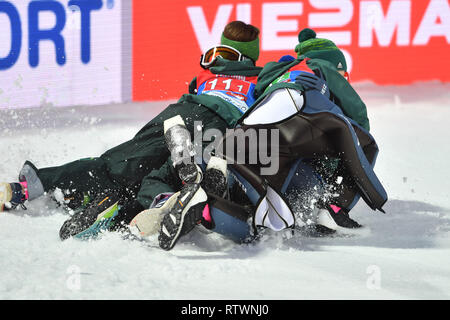 Tripudio collettivo del Team Germany, vincitore, vincitore, gioia, entusiasmo, azione. Ski Jumping Ladies Team, Team Jumping, Ski Jumping Ladies collina normale del team su 26.02.2019. FIS Nordic Ski World Championships 2019 in Seefeld / Austria 19.02.-03.03.2019. | Utilizzo di tutto il mondo Foto Stock