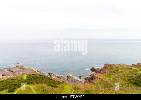 Vista sul verde remoto promontorio del Capo costa, situato in Ben Boyd National Park, NSW, Australia. Foto Stock