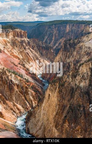 Fiume Yellowstone Fiume scorre attraverso il canyon, il Grand Canyon di Yellowstone, Grand View, il Parco Nazionale di Yellowstone, Wyoming Foto Stock