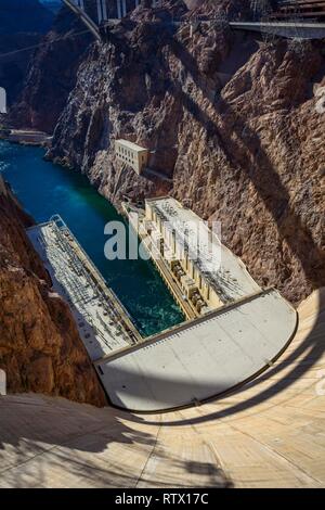 Diga di Hoover Dam, Hoover Dam, Dam, vicino a Las Vegas, il Fiume Colorado, Boulder City, ex Junction City, Arizona border Foto Stock