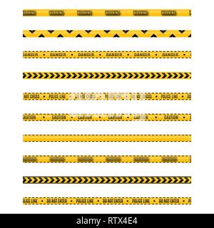 Set di seamless giallo e nero nastri di avvertimento con testo non cross, avvertenza, attenzione. Isolato su sfondo bianco. Gli elementi di design per ricostruire Illustrazione Vettoriale