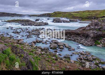 Vista aerea della cascata Urridafoss situato nel fiume Thjorsa nel sud-ovest dell'Islanda Foto Stock