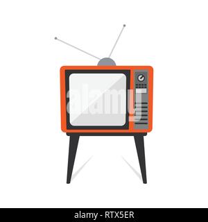 Retrò vecchia televisione vintage design piatto isolato su sfondo bianco. Illustrazione Vettoriale