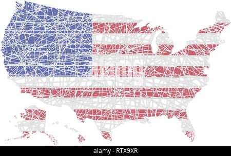 Noi mappa sagomato rivestito su American bandiera nazionale Illustrazione Vettoriale