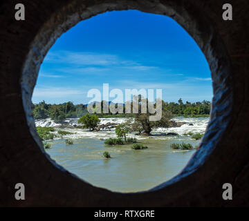 Khone Phapheng cade sul fiume Mekong nel Laos del sud. Foto Stock