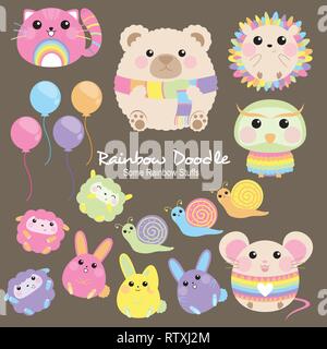 Rainbow Doodle Collection Illustrazione Vettoriale