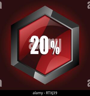 20% lucido esagonale rosso scuro e nero icona web, illustrazione vettoriale in formato eps 10 Illustrazione Vettoriale
