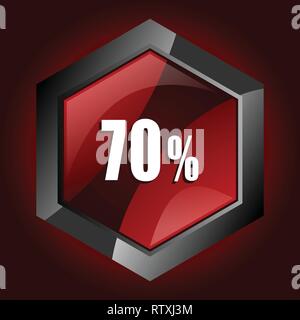 70% lucido esagonale rosso scuro e nero icona web, illustrazione vettoriale in formato eps 10 Illustrazione Vettoriale