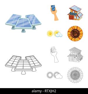 Generatore,mano,costruzione,cloud,girasole,l'elettricità,batteria,sunshine,blu,luce,riflesso,produzione,Casa,SKY,riscaldamento,cell,energie,azienda,luce del sole,moderno,meteo,vetro,l'estate,,termico caldo,l'ambiente,costruzione,impianto,station,eco,l'innovazione,technology,organic,natura,solare pannello,,l'energia,verde,alimentazione,sun,impostare,vettore,icona,immagine,isolato,raccolta,design,l'elemento,graphic,segno vettori vettore , Illustrazione Vettoriale