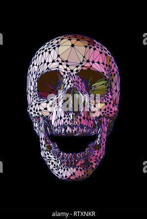 Cranio a bocca aperta davanti con colori iridescenti stile su sfondo nero Foto Stock