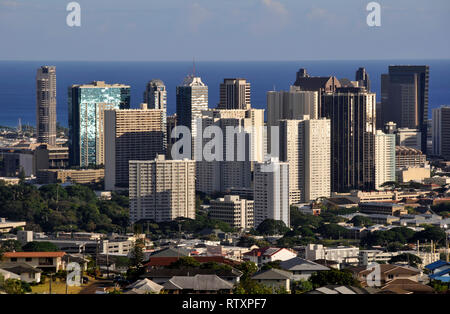 Edifici nel centro cittadino di Honolulu e Oahu, Hawaii, STATI UNITI D'AMERICA Foto Stock