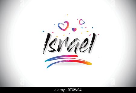 Israele Benvenuto alla parola del testo con amore i cuori e creativi font manoscritta Design illustrazione vettoriale. Illustrazione Vettoriale