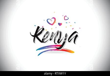 Kenya Benvenuti alla parola del testo con amore i cuori e creativi font manoscritta Design illustrazione vettoriale. Illustrazione Vettoriale