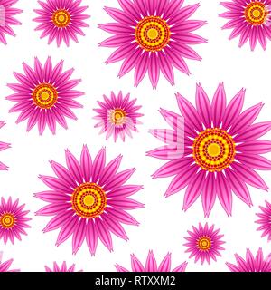 Echinacea purpurea vettore fiori seamless pattern. Illustrazione Vettoriale