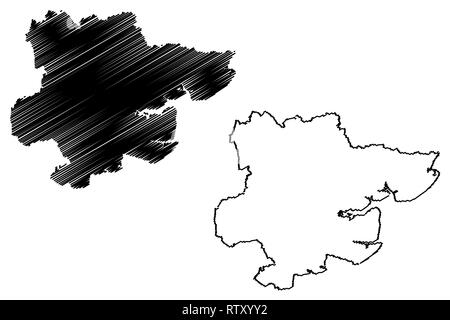 Essex (Regno Unito, Inghilterra, Non-metropolitan county, shire county) mappa illustrazione vettoriale, scribble schizzo Essex mappa Illustrazione Vettoriale