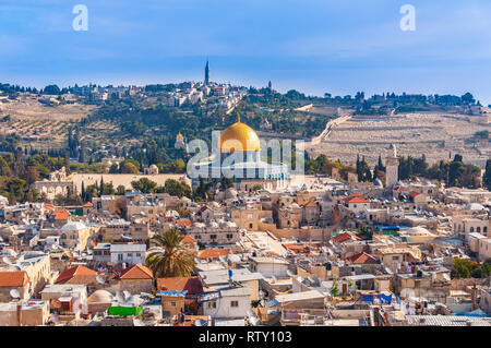 Vista panoramica della città vecchia di Gerusalemme Foto Stock