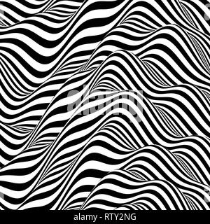 Modello con illusione ottica. Design in bianco e nero. Abstract sfondo striato. Illustrazione Vettoriale. Illustrazione Vettoriale