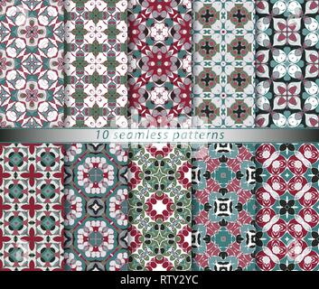 Serie di modelli senza giunture in stile classico per la festosa carta di avvolgimento. Ornati con motivi orientali. Adatto per tessuti, scrapbooking o si Illustrazione Vettoriale