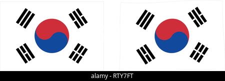 Bandiera della Corea del Sud (Taegukgi). Semplice e leggermente sventolando versione. Illustrazione Vettoriale