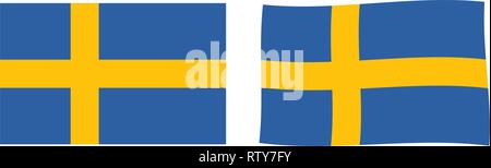 Regno di Svezia bandiera. Semplice e leggermente sventolando versione. Illustrazione Vettoriale