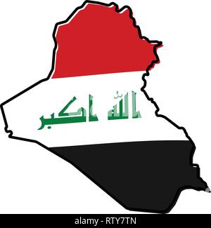 Mappa semplificata del contorno in Iraq, con leggermente piegate bandiera al di sotto di esso. Illustrazione Vettoriale