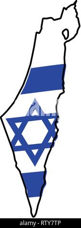 Israele (compresa la Palestina - Striscia di Gaza e Cisgiordania) mappa semplificata con leggermente piegate bandiera al di sotto di esso. Illustrazione Vettoriale