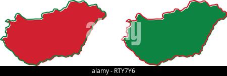 Mappa semplificata di Ungheria contorno. Il riempimento e il tratto sono i colori nazionali. Illustrazione Vettoriale