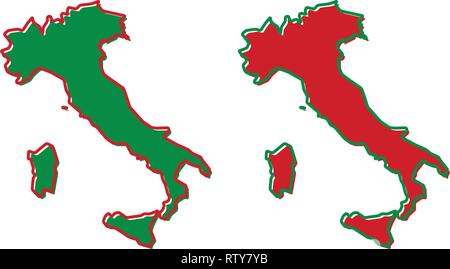 Mappa semplificata del contorno in Italia. Il riempimento e il tratto sono i colori nazionali. Illustrazione Vettoriale