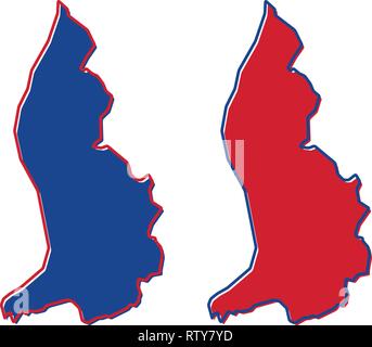 Mappa semplificata del Liechtenstein contorno. Il riempimento e il tratto sono i colori nazionali. Illustrazione Vettoriale