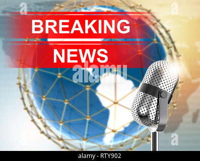 Ultime notizie con microfono: 3D illustrazione Foto Stock